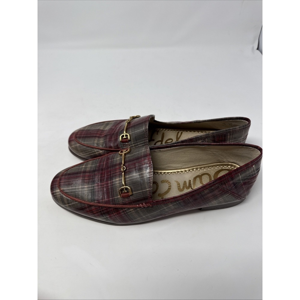 Sam Edelman Loraine Loafer Burgandy‎ Plaid Bit Leather Women 6.5M 36.5